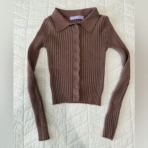 Stylish Ribbed Button-Down Cardigan in Brown